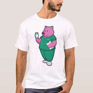 Schweine als Krankenschwester mit Arzneimittel T-Shirt