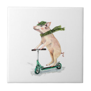 Schweine auf einem Roller Fliese