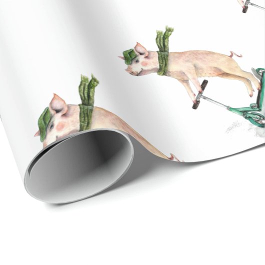 Schweine auf einem Roller Geschenkpapier (Rolleneckpunkt)