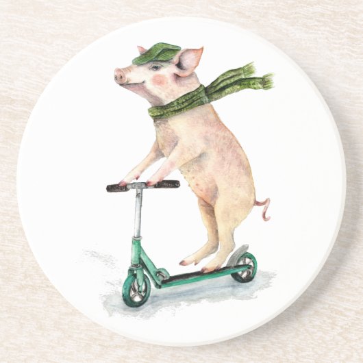 Schweine auf einem Roller Getränkeuntersetzer (Vorne)