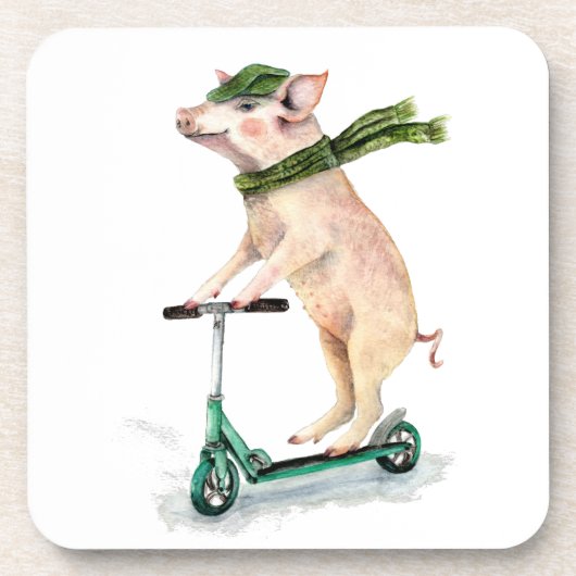 Schweine auf einem Roller Getränkeuntersetzer (Vorderseite)