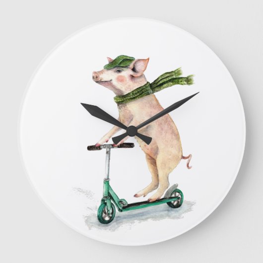 Schweine auf einem Roller Große Wanduhr (Vorderseite)
