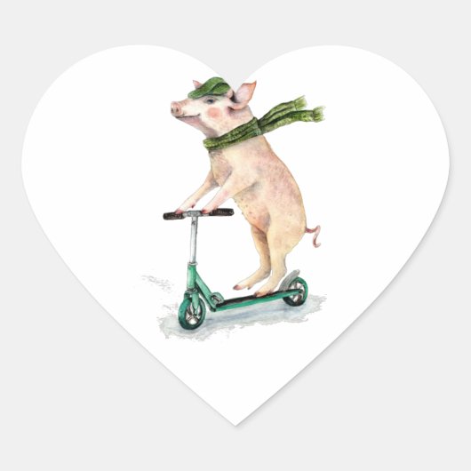 Schweine auf einem Roller Herz-Aufkleber (Vorderseite)