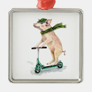 Schweine auf einem Roller Ornament Aus Metall
