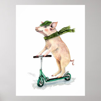 Schweine auf einem Roller Poster