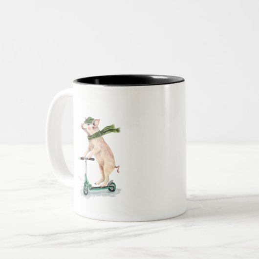 Schweine auf einem Roller Zweifarbige Tasse (Vorderseite Links)