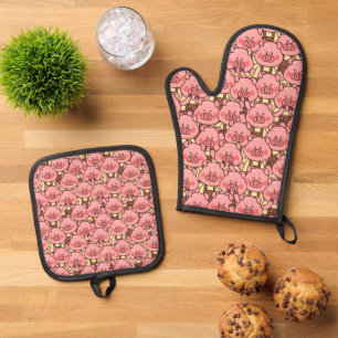 Schweine aus niedlichen Ländern Ofenhandschuh & Topflappen-Set