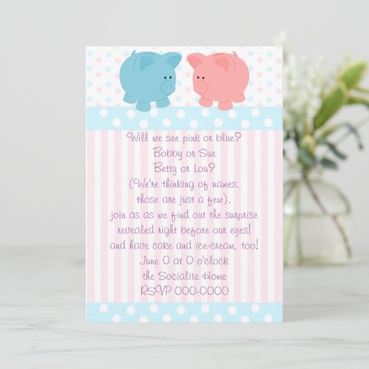 Schweine aus Rosa und Blau Einladung (Stehend Vorderseite)