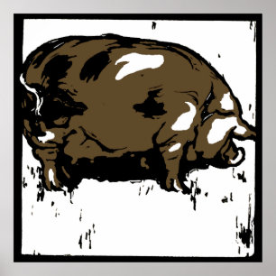 Schweine aus viktorianischem Holz Poster