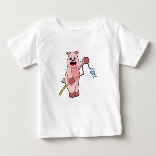 Schweine beim Angeln mit Angelrute und Fisch Baby T-shirt (Vorderseite)