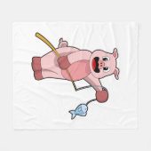 Schweine beim Angeln mit Angelrute und Fisch Fleecedecke (Vorderseite (Horizontal))