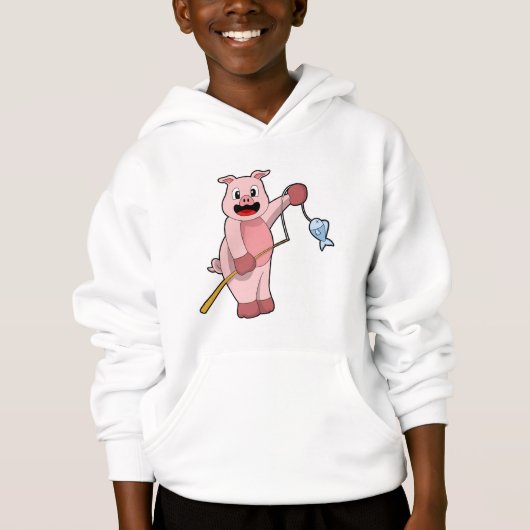 Schweine beim Angeln mit Angelrute und Fisch Hoodie (Vorderseite)