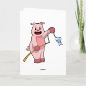 Schweine beim Angeln mit Angelrute und Fisch Karte (Rückseite)