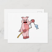 Schweine beim Angeln mit Angelrute und Fisch Postkarte (Vorne/Hinten)