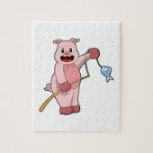 Schweine beim Angeln mit Angelrute und Fisch Puzzle (Vertikal)