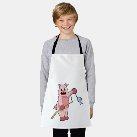 Schweine beim Angeln mit Angelrute und Fisch Schürze (Getragen)