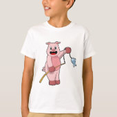 Schweine beim Angeln mit Angelrute und Fisch T-Shirt (Vorderseite)