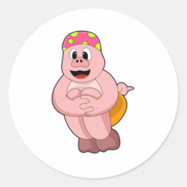 Schweine beim Springen ins Wasser Runder Aufkleber