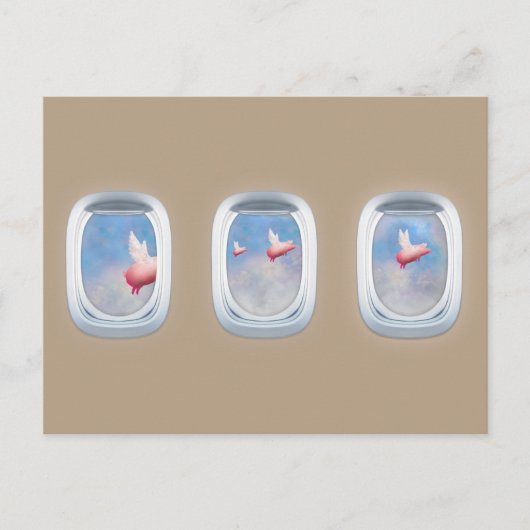 Schweine, die an Flugzeugfenstern vorbeifliegen Postkarte (Vorderseite)