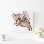 Schweine Fly Quadratische Wanduhr (Zuhause)