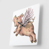 Schweine Fly Quadratische Wanduhr (Winkel)