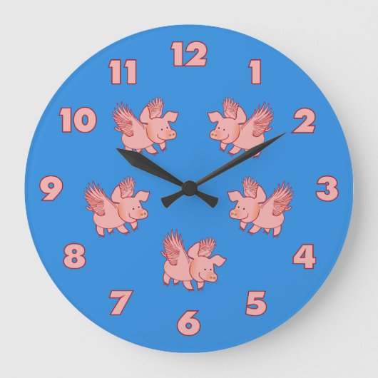 Schweine Fly-Uhr Große Wanduhr (Vorderseite)
