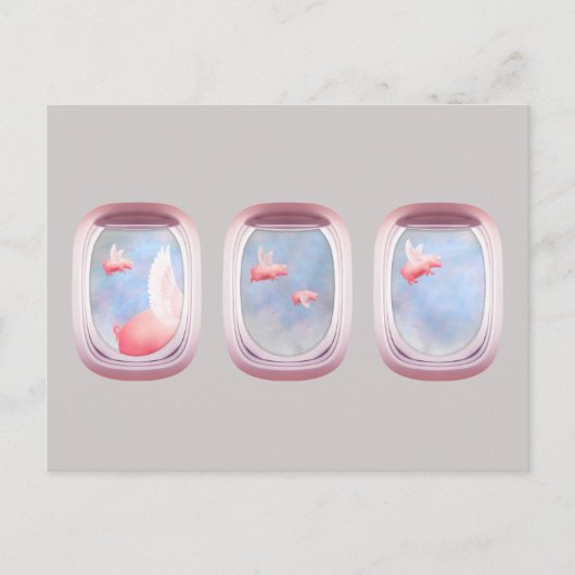 Schweine Flying Past Airplane Window Postkarte (Vorderseite)