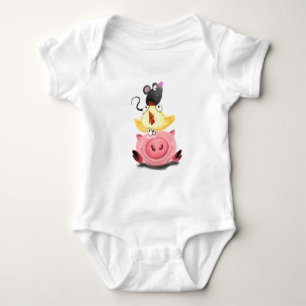 Schweine-Huhn und Maus Freunde Funny Baby Bodysuit Strampler