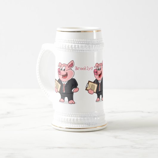 Schweine im geschäftlichen Anzug Cartoon Bierglas (Vorderseite Links)