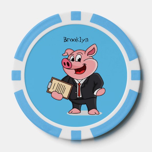 Schweine im geschäftlichen Anzug Cartoon Pokerchips (Vorderseite)