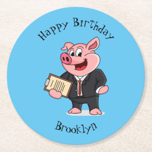 Schweine im geschäftlichen Anzug Cartoon Runder Pappuntersetzer