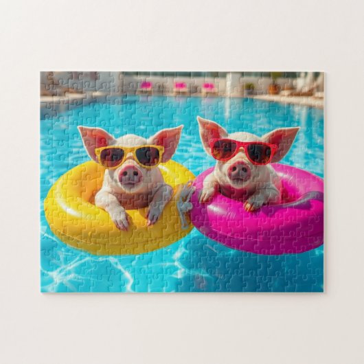 Schweine im Pool im Urlaub Puzzle (Horizontal)