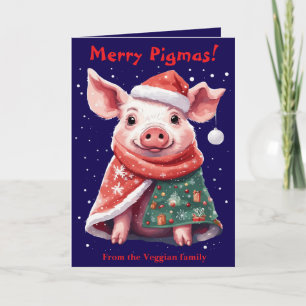 Schweine in Decken und Santa Hut Süße Tier Weihnac Karte
