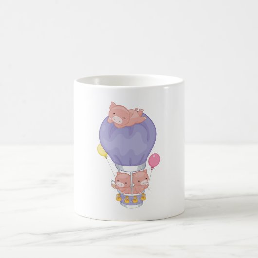 Schweine in einem Heißluftballon Kaffeetasse (Mittel)