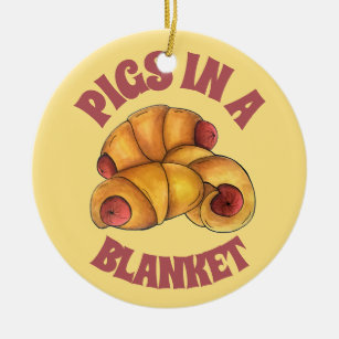 Schweine in einem schwarzen Halbmond, Hot Dog Junk Keramik Ornament