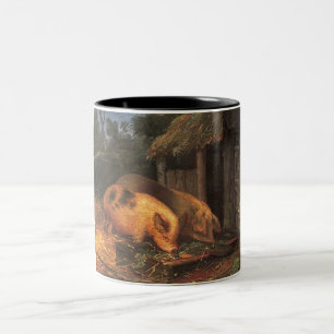 Schweine in einem Trog (Landtiere) Zweifarbige Tasse