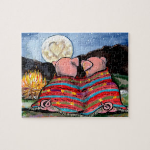 Schweine in einer Blanket Romantische Mondsterne K Puzzle