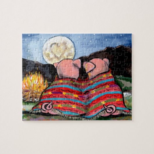 Schweine in einer Blanket Romantische Mondsterne K Puzzle (Horizontal)