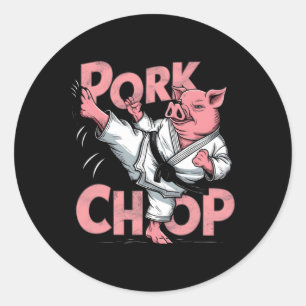 Schweine Karate Schweinekotelett Lustiges Schwein Runder Aufkleber