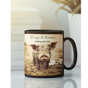 Schweine & Küsse Rustikales Schwein Vintage Sepia Kaffeetasse