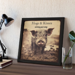 Schweine & Küsse Vintage Sepia Schwein Kunst Fotodruck