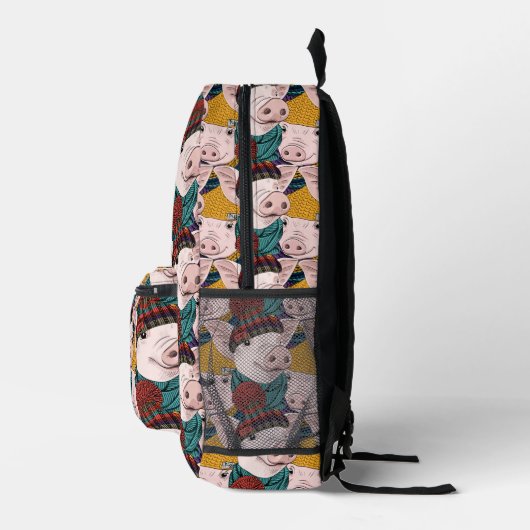 Schweine mit Hattern Bedruckter Rucksack (Rechts)