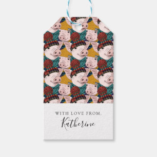 Schweine mit Hattern   Name hinzufügen Geschenkanhänger