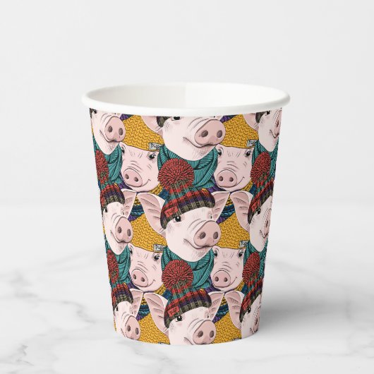Schweine mit Hattern Pappbecher (Links)