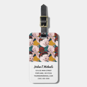 Schweine mit Hut-Muster   addieren Ihren Namen Gepäckanhänger
