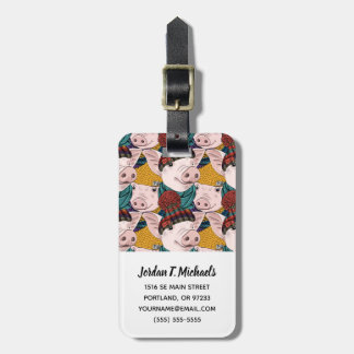 Schweine mit Hut-Muster | addieren Ihren Namen Gepäckanhänger