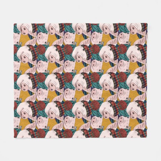 Schweine mit Hut-Muster Fleecedecke (Vorderseite (Horizontal))