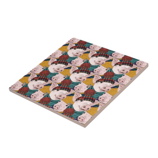 Schweine mit Hut-Muster Fliese (Seite)