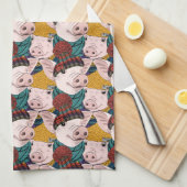 Schweine mit Hut-Muster Geschirrtuch (Viertel Falte)