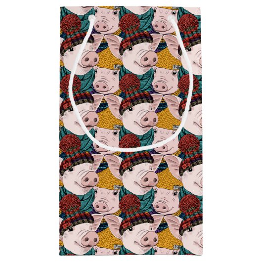 Schweine mit Hut-Muster Kleine Geschenktüte (Rückseite)